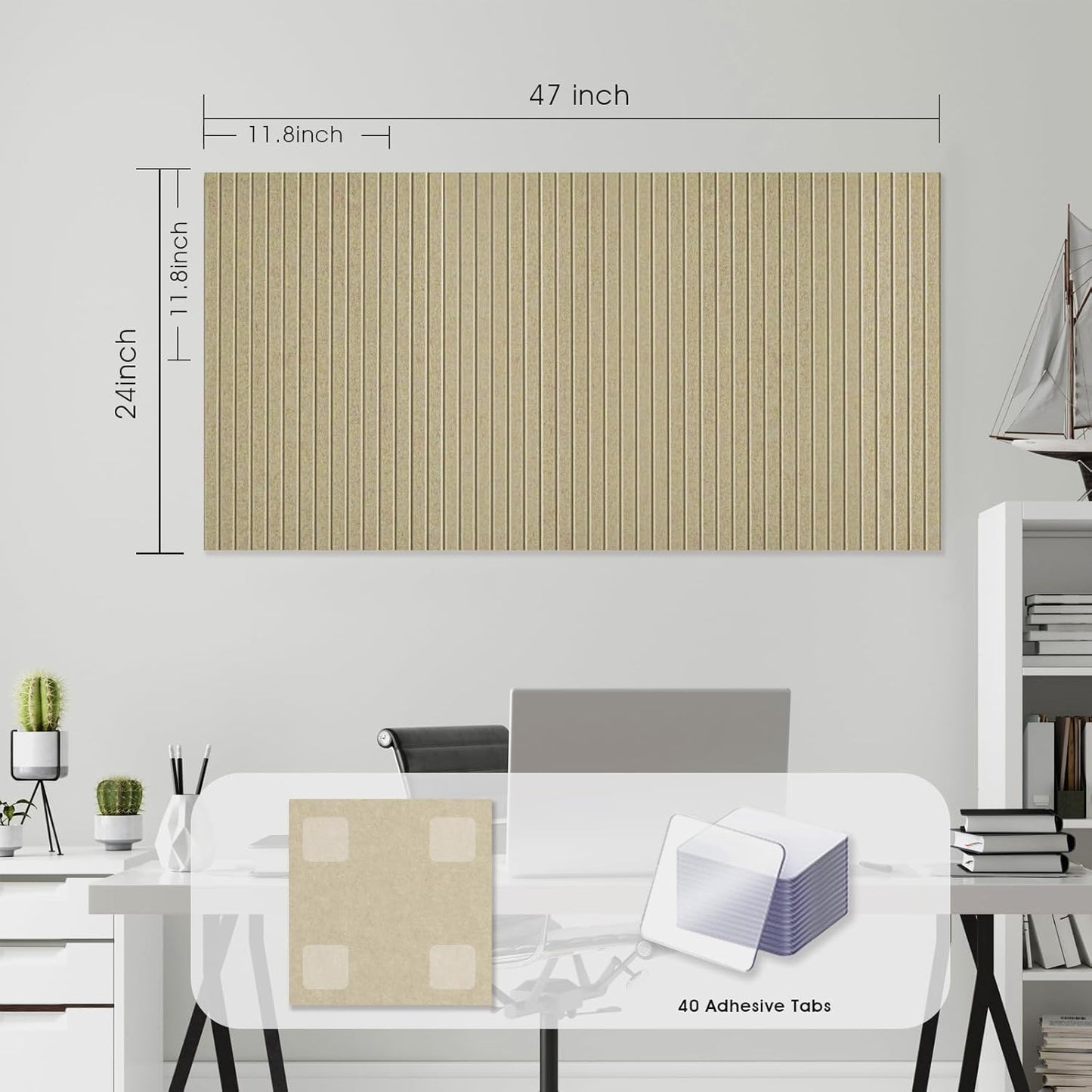 Large Cork Board for Office, 8 Pack Felt Wall Tiles with Slat Wall Paneling, Felt Bulletin Board Pin Board Cork Boards for Walls (Tan)