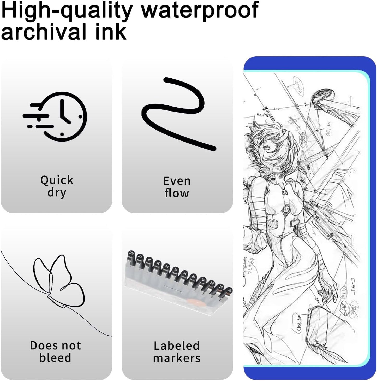 EYEYE Micro Pens, Black Drawing Art Pen,0.25/0.35/0.45/0.5/1.0/2.0mm Archival Pens Waterproof Ink Set Artist Supplies Archival Inking Markers Sketch Outline Pen