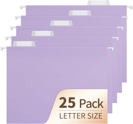 Hanging File Folders, 25 Pack Letter Size File Folders with 1/5-cut Tabs, Office Essentials for Filing Cabinet & Desk Storage