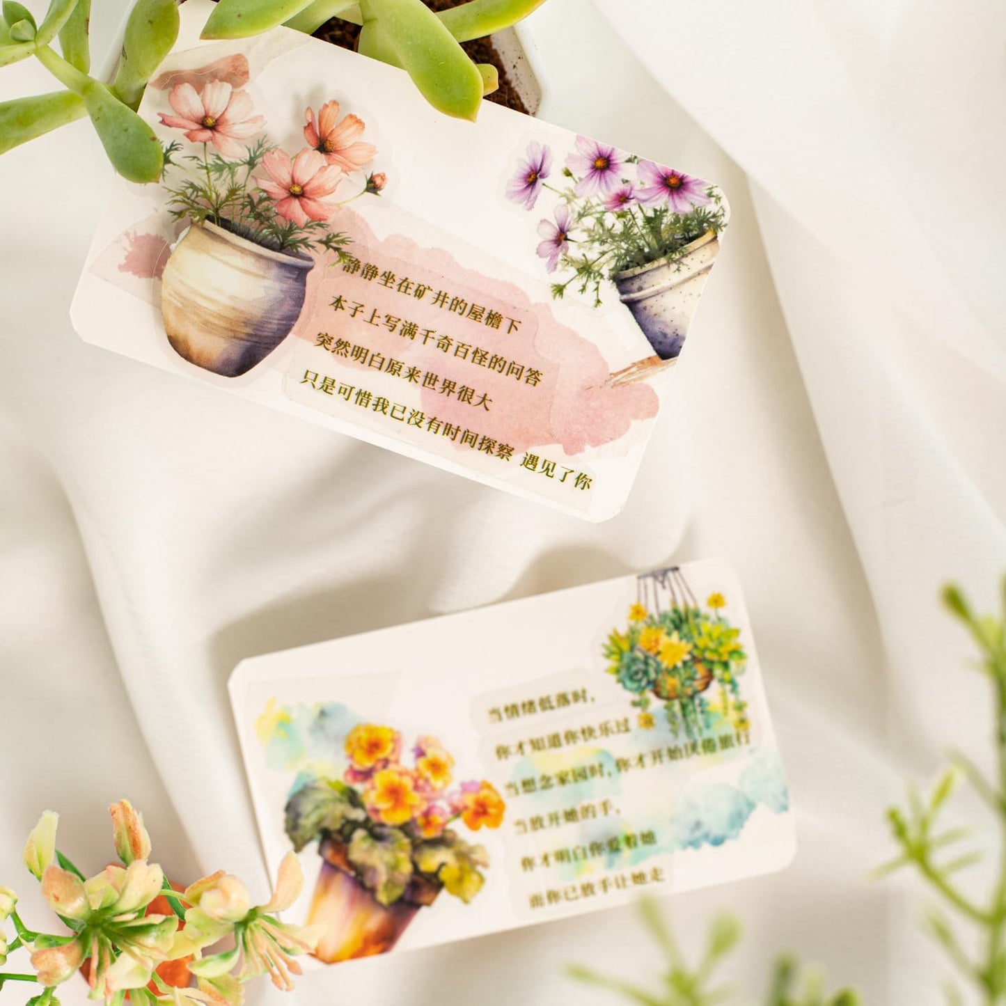 150Pcs Potted Plant Stickers, Botanical PET Stickers for Scrapbooking, DIY Crafts, Journaling, and Junk Journal Ephemera with Organizer