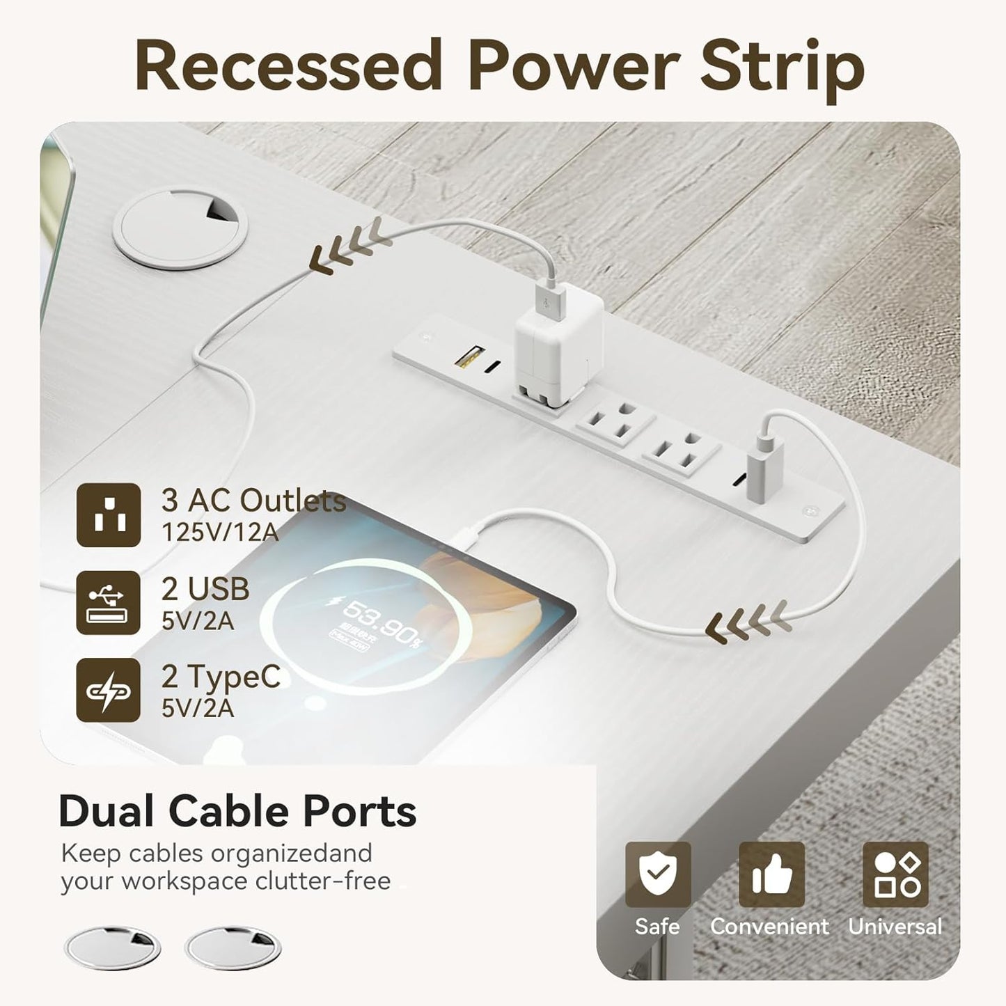 Coleshome 71 Inch Executive Desk with USB Ports, Large Computer Desk with Extra Thick, Long Mordern Office Workstation, Business Furniture for Home Office, White
