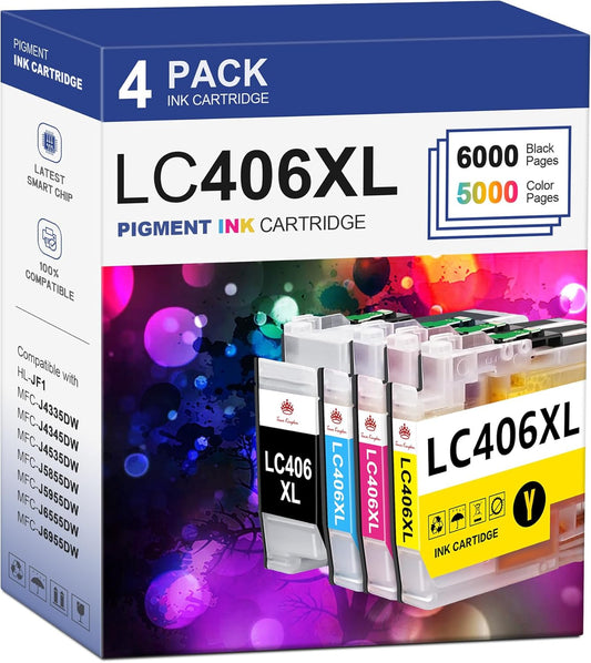 Toner Kingdom Compatible for LC406 LC406XL Ink Cartridges for Brother Printer Work with Brother MFC-J4335DW MFC-J5855DW MFC-J6555DW MFC-J6555DW MFC-J6955DW MFC-J4535DW Printer(High Yield，4-Pack)