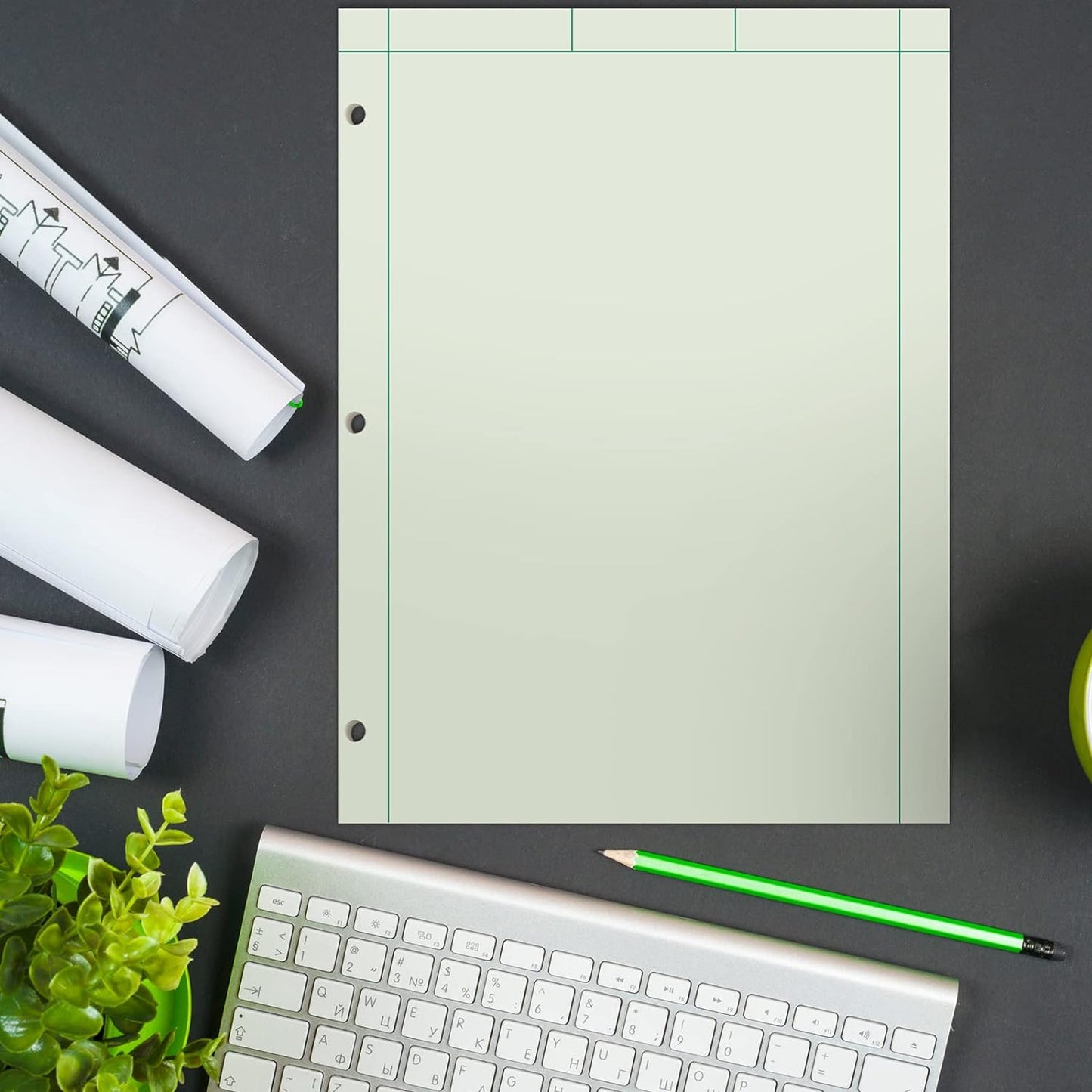 Seajan 2 Pcs Engineering Paper Notebook Engineering Computation Pad 8.5 x 11 Inches Engineer Graph Paper Notepad, 5 Squares Per Inch 3 Hole Punched Computation Pad, 100 Sheets/pack (Green)