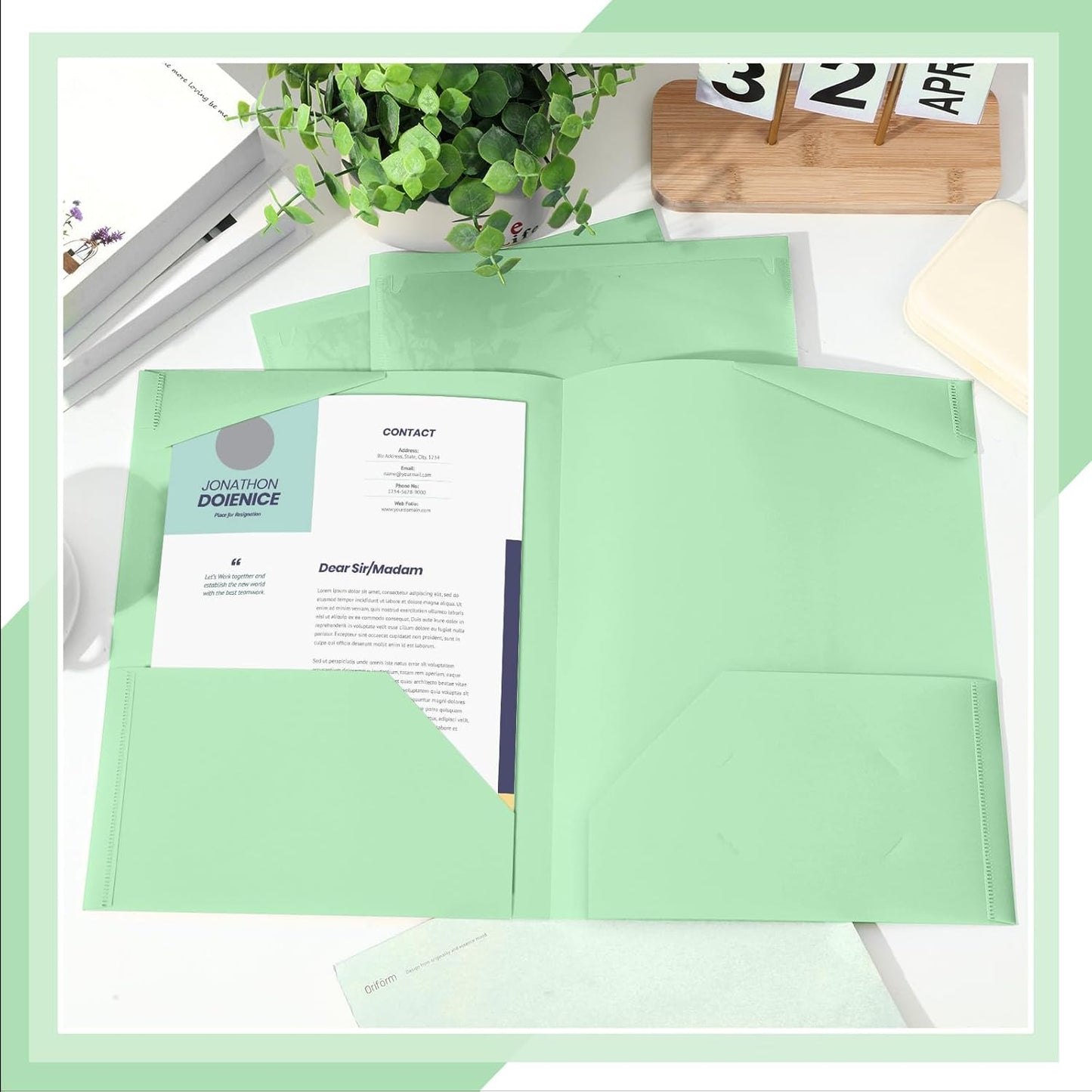 Henoyso 60 Pcs Plastic Folders with Clear Front Pockets Heavy Duty File Folders with 2 Pockets and Card Slot for Student Communication School Office Presentation Report(Light Green)