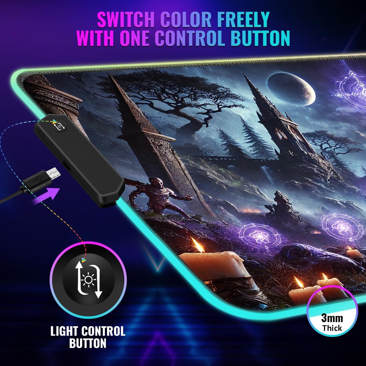 Gaming Mouse Pad - Desk Mat Gaming Mouse Pad , Medium Extra Large Extended Big Long Huge XL XXL and XXXL RGB LED Light Mousepad For a Computer , PC Mats Mousepads Sorcerers Fate