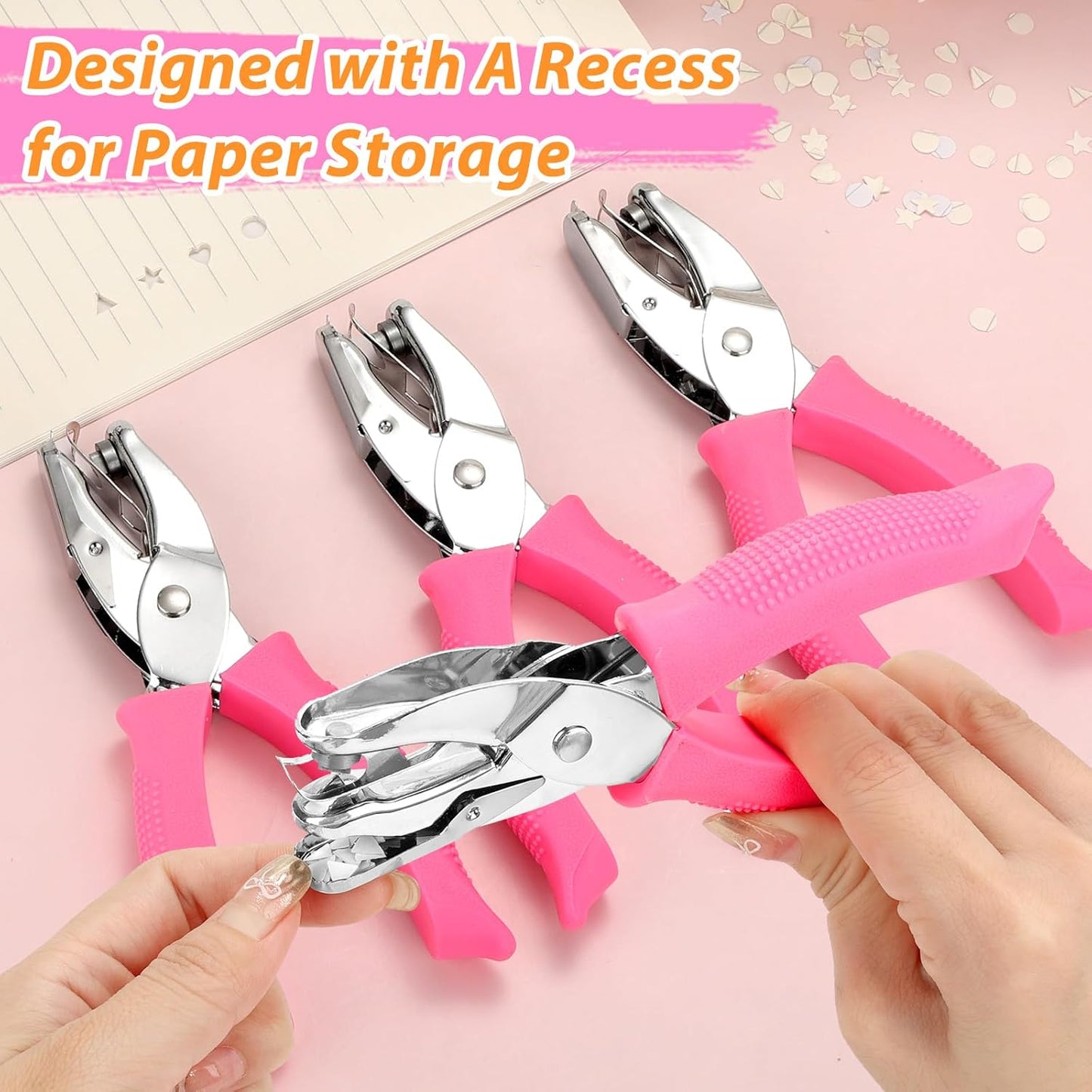 4 PCS 1/4" Hole Punchers for Crafts, Single Hole Punch Shapes with Circle Heart Star Triangle, with Soft-Handled for Binder Scrapbooking Classroom Card Punching Reinforcement Stickers