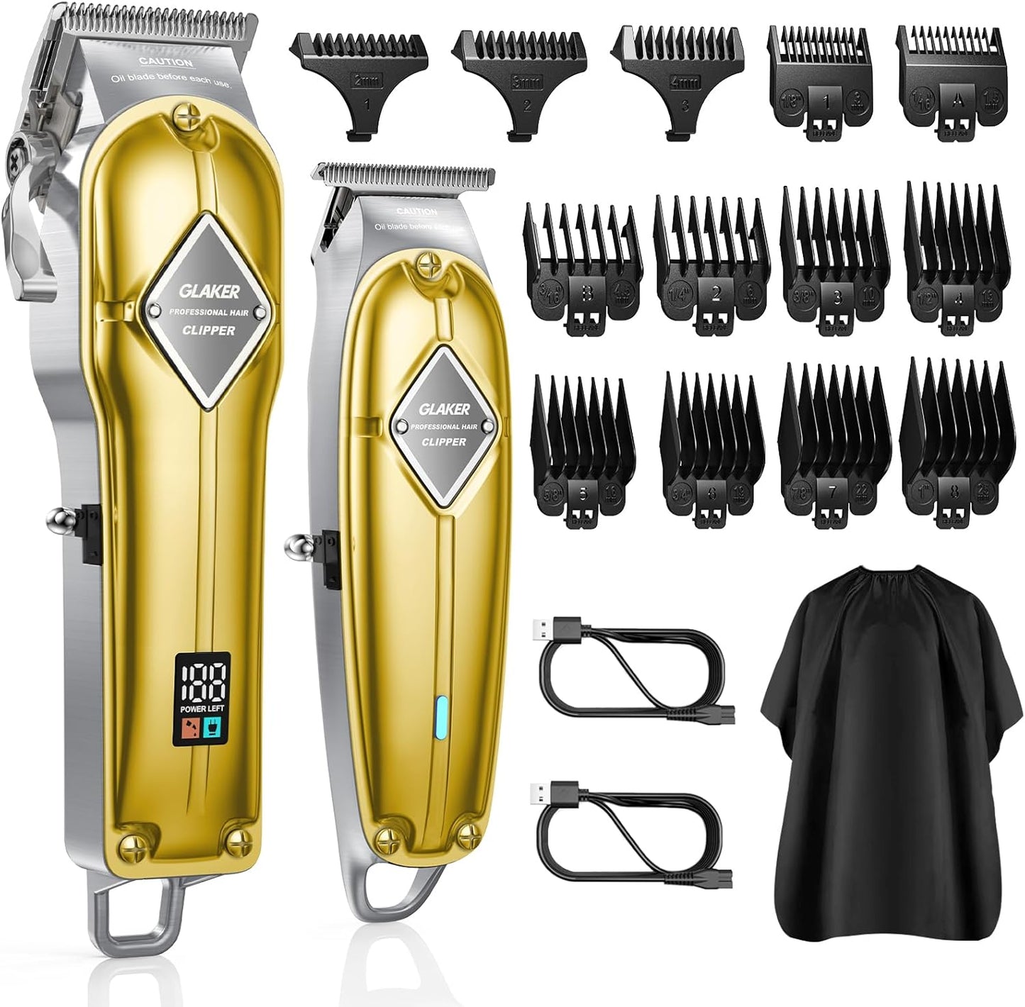 GLAKER Hair Clippers for Men Professional - Cordless Clippers and Trimmers Set, Complete Barber Kit for Hair Trimming & Beard Grooming, Mens Haircutting Kits for Blending & Fade Cuts (Gold)