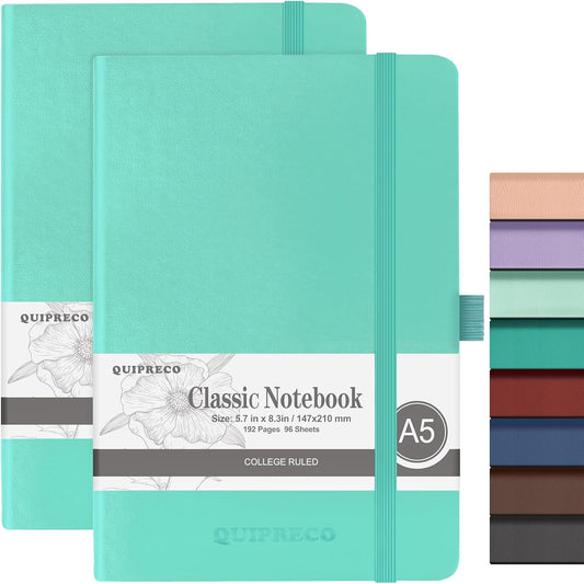 Hardcover Lined Bullet Dotted Journal Notebook, A5 140 192 Pages 100 120Gsm Paper College ruled for School,Work,Travel,and Daily Planning，5.7''*8.3'' (2, Light Green, A5 Lined)