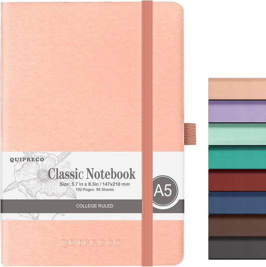 Hardcover Lined Bullet Dotted Journal Notebook, A5 140 192 Pages 100 120Gsm Paper College ruled for School,Work,Travel,and Daily Planning，5.7''*8.3'' (1, Blush, A5 Lined)