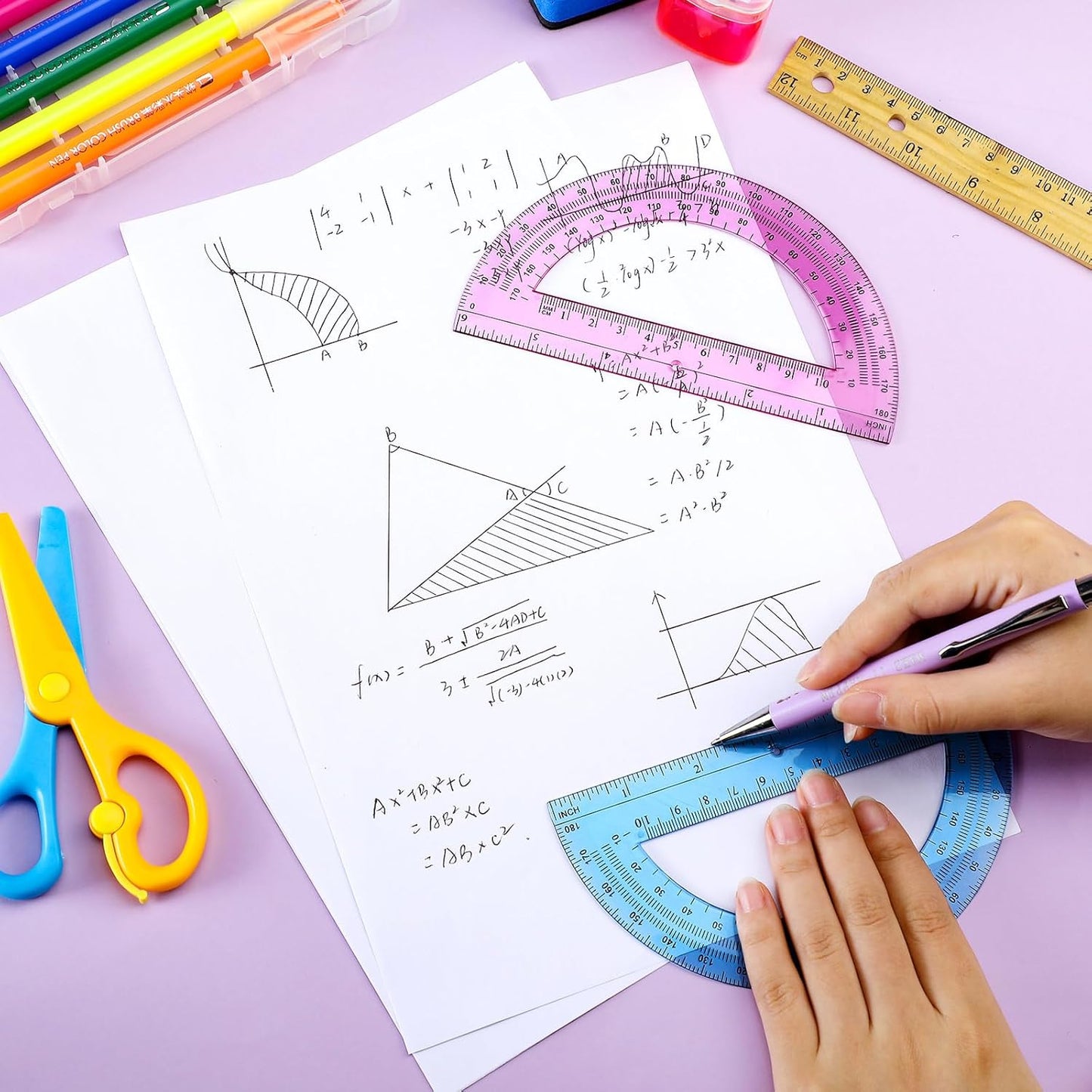 Ctosree 12 PCS Bulk Protractor - Plastic Translucent 180 Degrees 6 Inch Clear Math Protractor Set for Geometry, Angle Measurement, Office Stationery, Pink & Blue