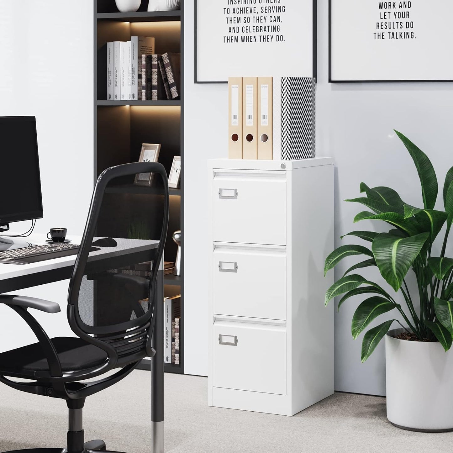 3 Drawer File Cabinet with Lock Metal Vertical File Storage Cabinet Office Home Steel Vertical File Cabinet for A4 Legal/Letter Size Narrow File Cabinet Locked,Assembly Required