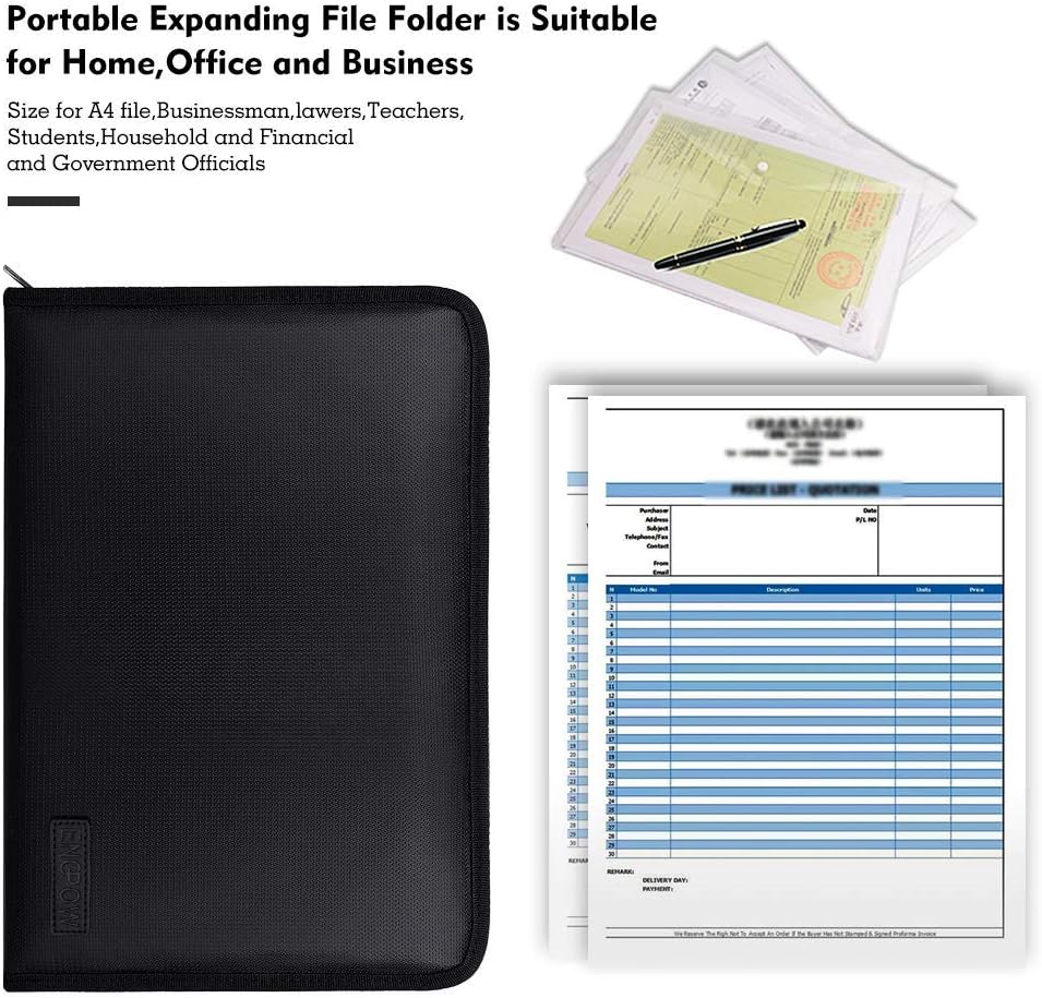 ENGPOW Expanding File Folder Important Document Organizer Fireproof Document Bag-A4 Size, 25 Pockets,Color Labels,Non-Itchy Silicone Coated Portable Filing Organizer Folder(14.3" x 9.8")