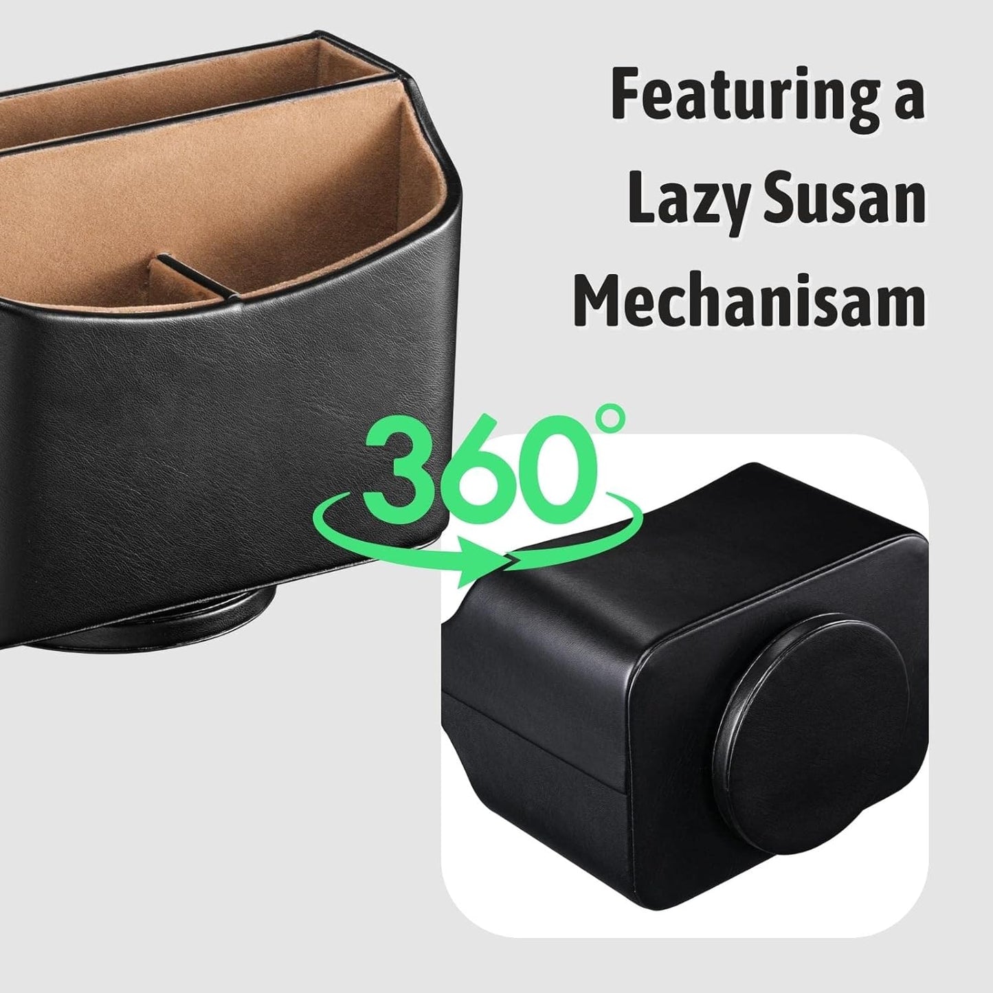 Remote Control Holder, Spinning Desk Organizer, Nightstand Bedside Caddy for TV Remotes/Tablets/Phones/Eyeglasses/Books/Pens - Black