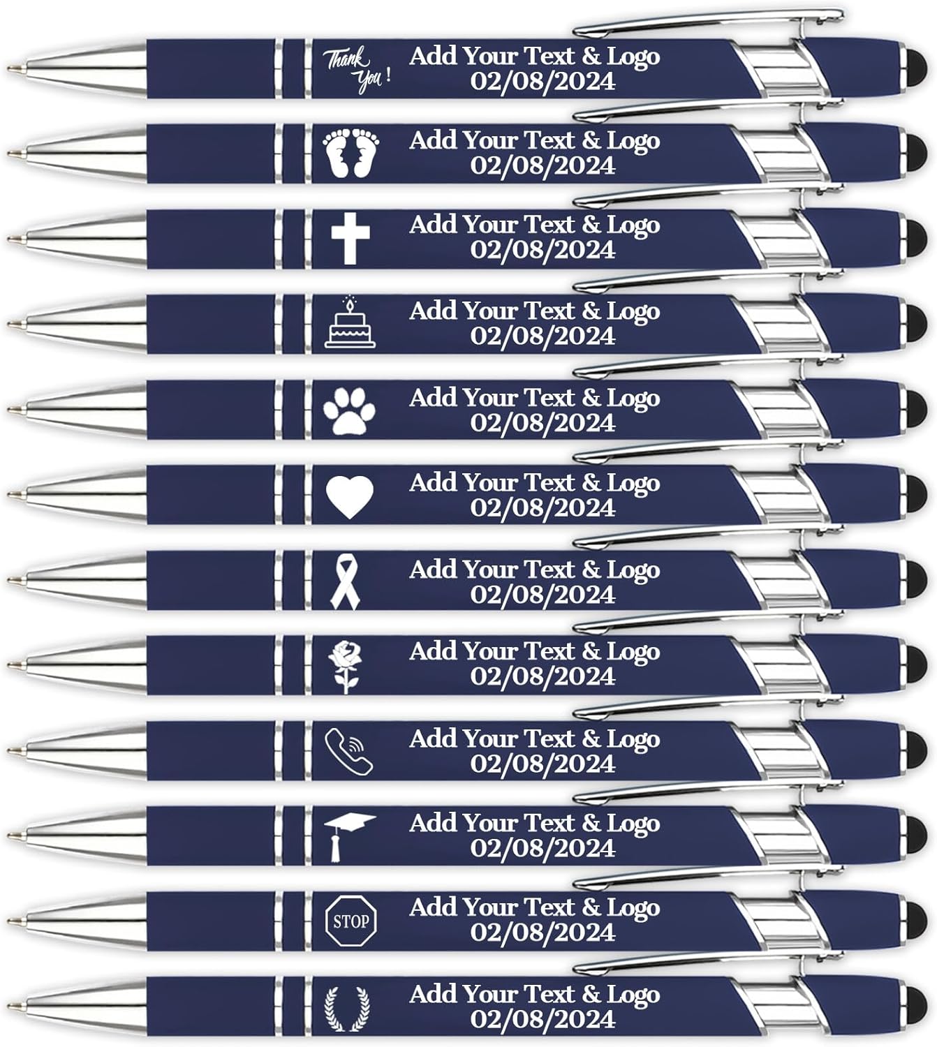 Personalized Pens with Name Logo or Message, Up to 1200 pcs Bulk Custom Metal Ballpoint Pen with Black Ink Customized Gift for Business, Graduation and Promotions (Dark Blue)