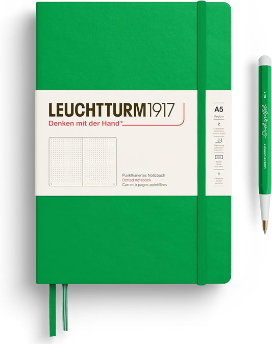 LEUCHTTURM1917 - Notebook Hardcover Medium A5-251 Numbered Pages for Writing and Journaling - Thinking Ahead (Dotted Paper, Spring Leaf)