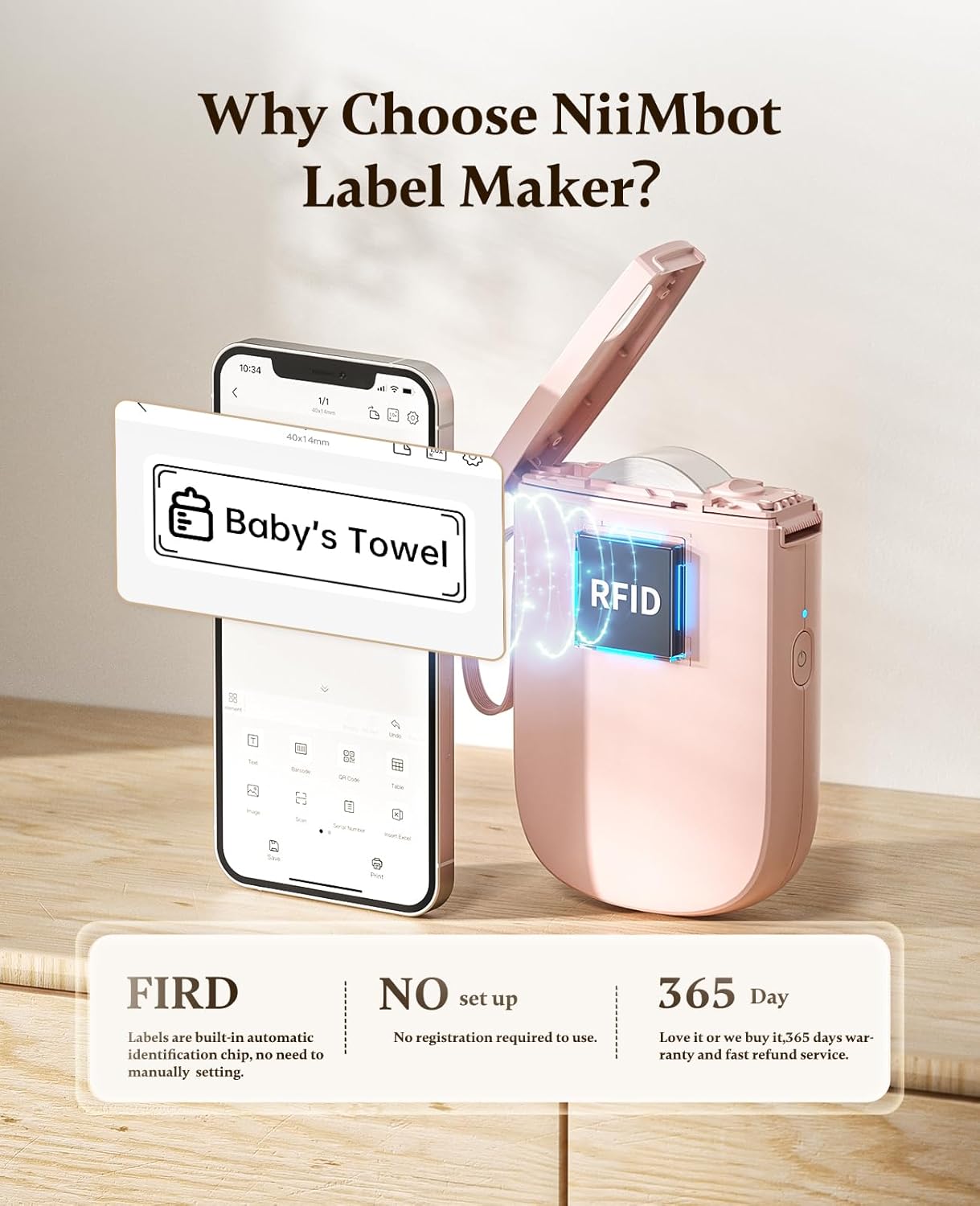 NIIMBOT Label Maker Bluetooth Mini Label Printer D11 2024 Version, Portable Label Maker with Tape Thermal Sticker Small Labeler, 300 DPI High Clearity Rechargeable, Pink