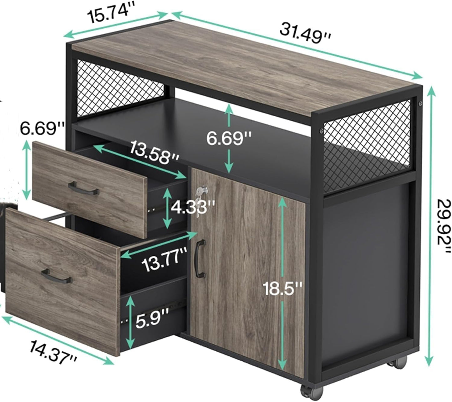 Tribesigns Modern File Cabinet with Drawers for Letter-Sized File and Door, Lockable lateral Filing Cabinet Printer Stand with Storage Shelves and with Rolling Caster for Home Office (Dark Walnut)