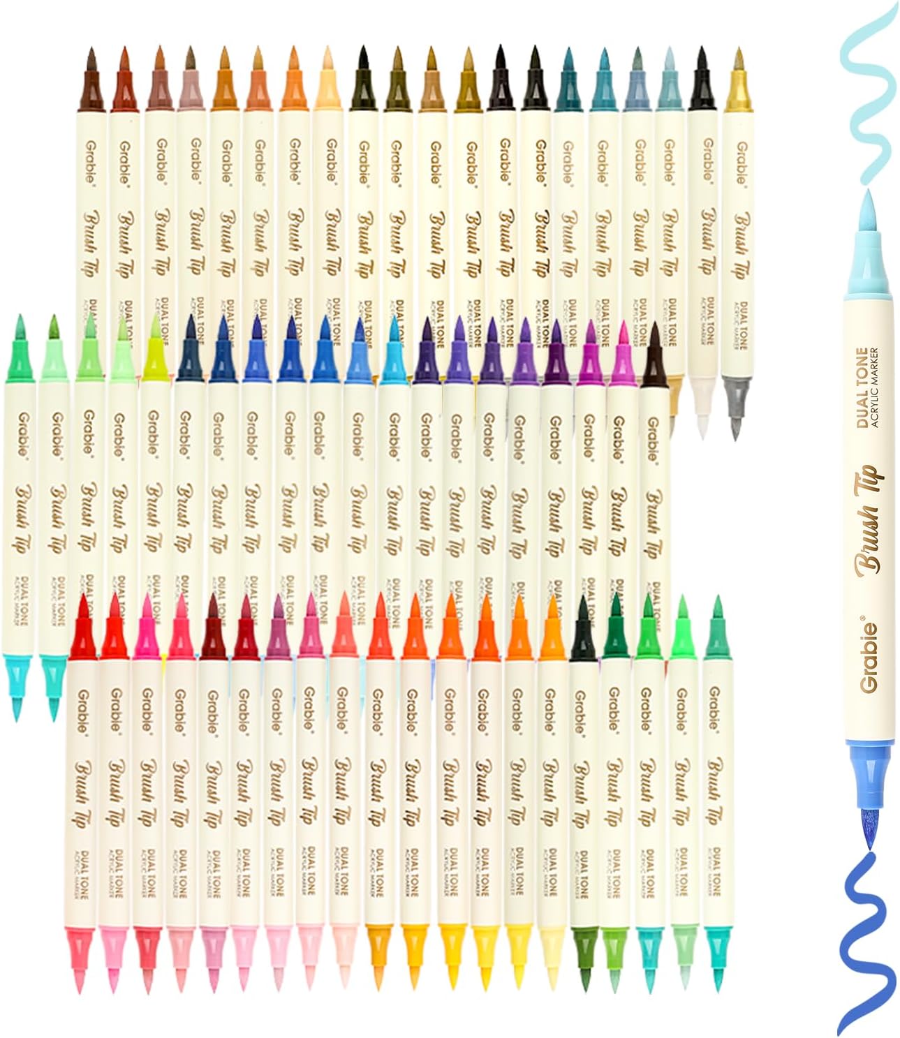 Grabie 120 Colors Dual Tone Brush Tip Acrylic Markers, Dual-Color Paint Markers with 60 Brush Tips, Double Tipped Acrylic Paint Pens for Fabric, Canvas,DIY, Canvas Art Supplies