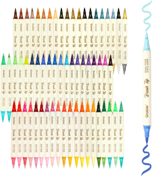 Grabie 120 Colors Dual Tone Brush Tip Acrylic Markers, Dual-Color Paint Markers with 60 Brush Tips, Double Tipped Acrylic Paint Pens for Fabric, Canvas,DIY, Canvas Art Supplies
