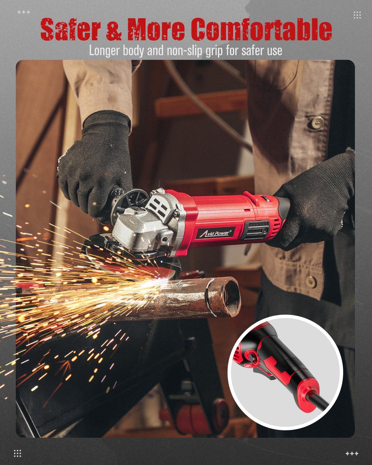 AVID POWER Angle Grinder 4-1/2 Inch 8.0 Amp 1000W Electric Grinder Tool 7-Variable-Speed Metal Grinder, 11,500 RPM, Paddle Switch with Lock-on Button, Cutting & Grinding Wheels and Side Handle