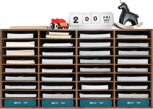 EasyPAG Mail Organizer Countertop, Wood Literature Organizer with Adjustable Shelves, Student Classroom Mailbox for School, Desktop Paper Sorter for Office Home, 36 Compartments, Archaize