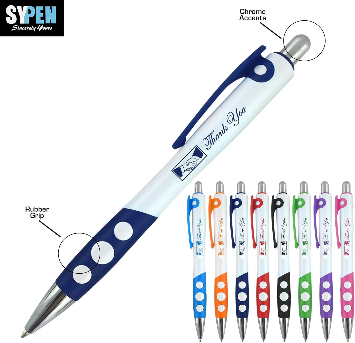 Personalized Ballpoint Pens With Custom Logo/ Text-350 Pack Bulk-for Businesses, Parties, & Events, Custom Printed, White Barrel with Matching Colored Clip and Grip, Click Pens, Black Ink, Assorted
