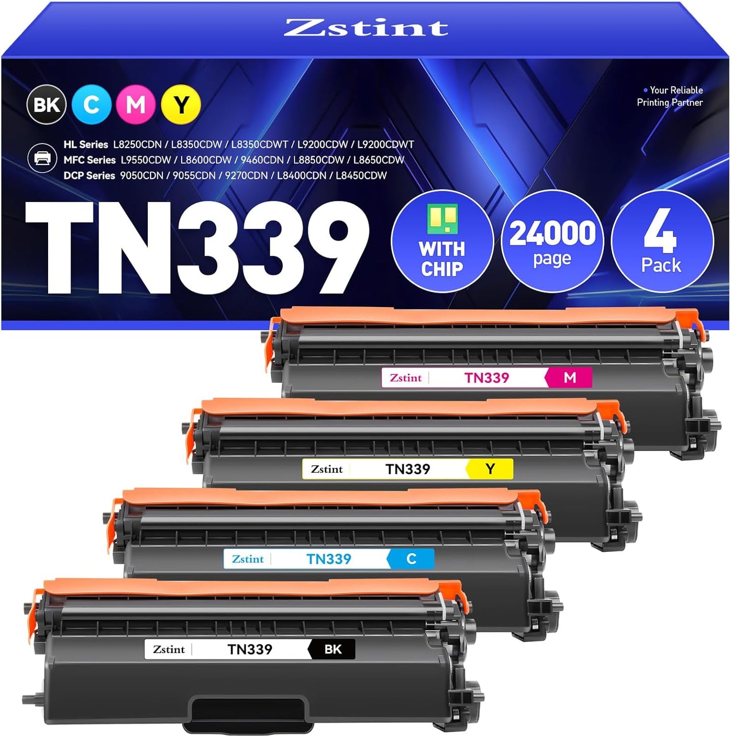 TN339 Toner Cartridge Set 4-Pack（Black Cyan Yellow Magent） Compatible for Brother TN-339 HL-L8350CDW MFC-L8850CDW MFC-L8600CDW HL-4150CDN MFC-9970CDW DCP-L8400 L8450 L8250 L8850 L8650 4570CDW Printer