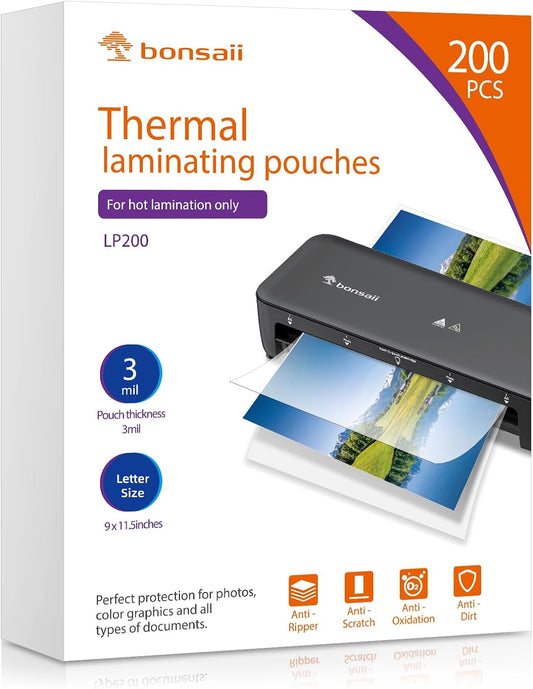 Bonsaii Laminating Sheets, 200 PCS 3mil Thermal Laminating Pouches, 9 x 11.5 inches, Letter Size, Clear and Durable, Suitable for Multiple Fields of Use-LP200