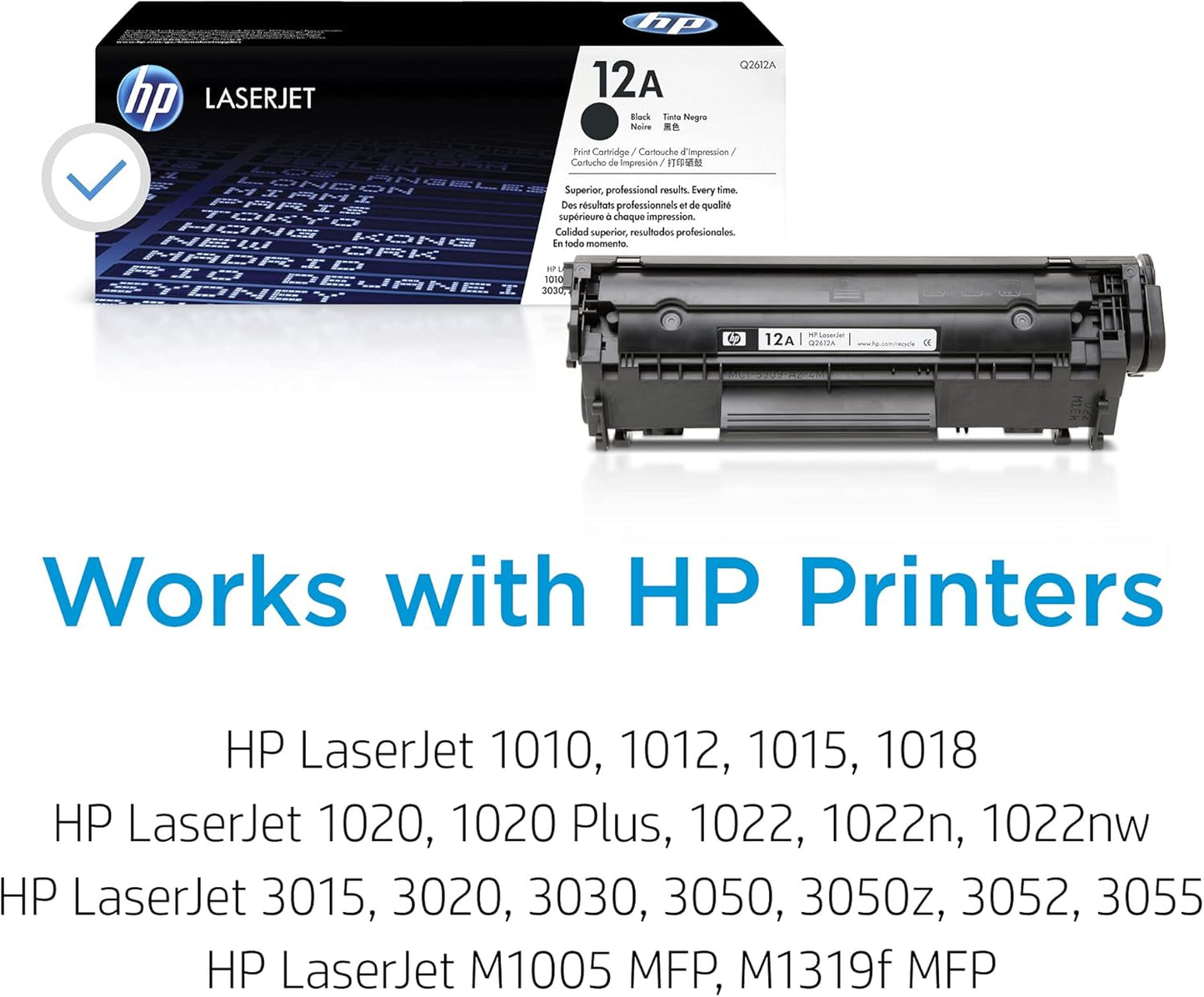 HP 12A Black Toner Cartridge | Works with HP LaserJet 1010, 1020, 3015, 3020, 3030, 3050 Series; HP LaserJet MFP M1005, M1319 Series | Q2612A