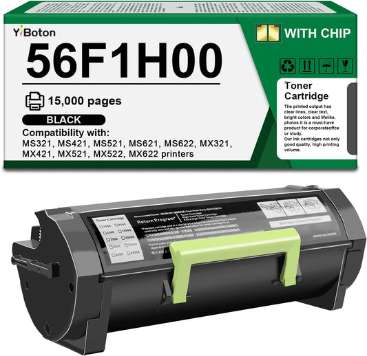 High Yield 56F1H00 Black Toner Cartridge Compatible with Lexmark 56F1H00 Toner Cartridge for MS321 MS421 MS521 MS621 MS622 MX521 MX522 MX622 MX321 MX421 Laser Printer(15,000 Pages)