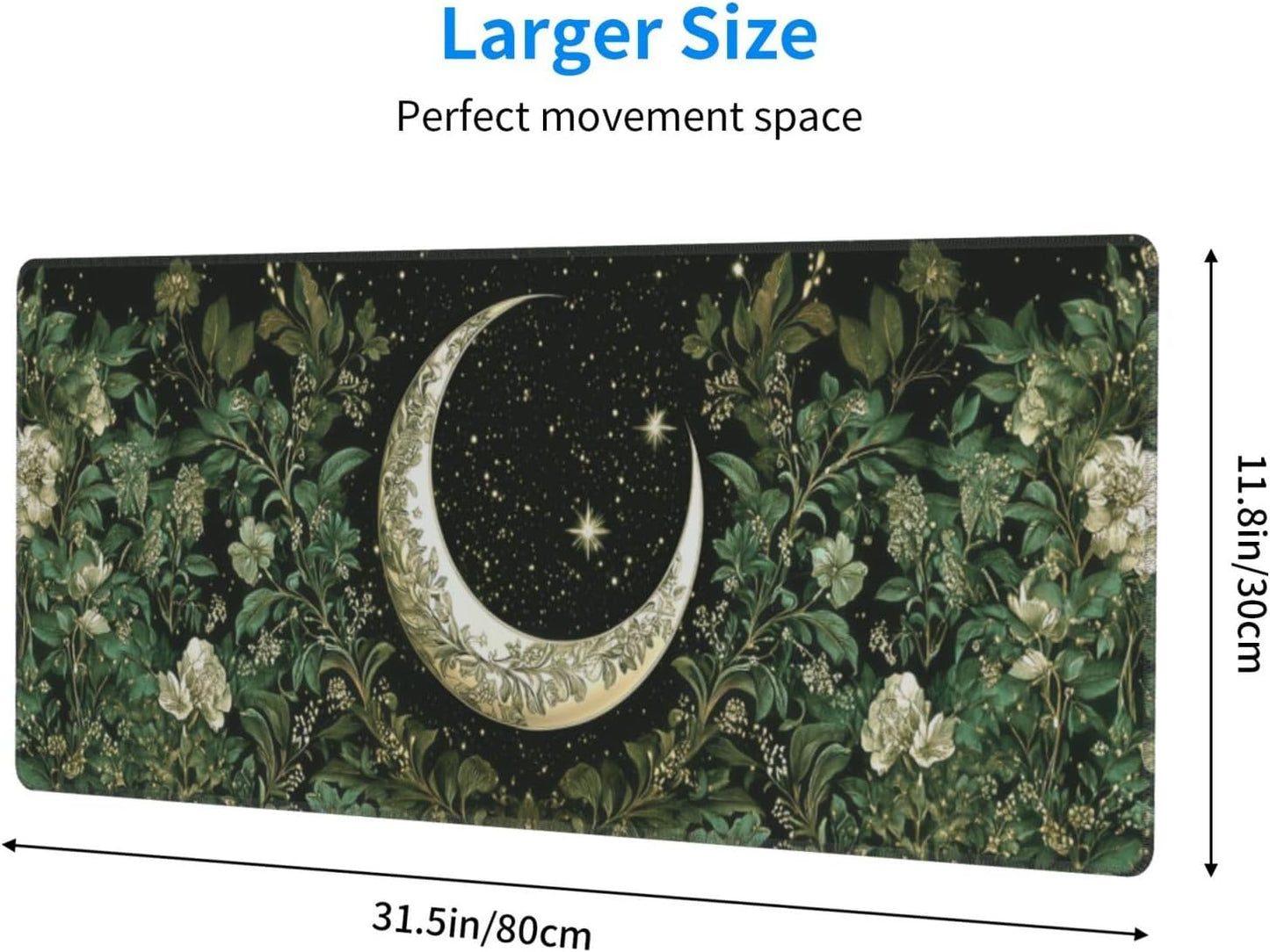 Moon Mouse Pad 31.5 X 11.8 Inch Big Desk Rubber Base Stitched Edges Keyboard Pad XXL Mouse Mat for Home Game and Office