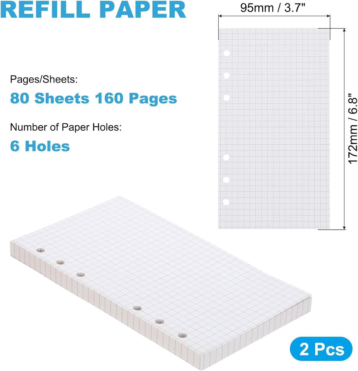 PATIKIL Grid Refill Paper 6-Ring Binder Loose Leaf Planner Filler Paper Planner Inserts, 160 Sheets/320 Pages, Lined