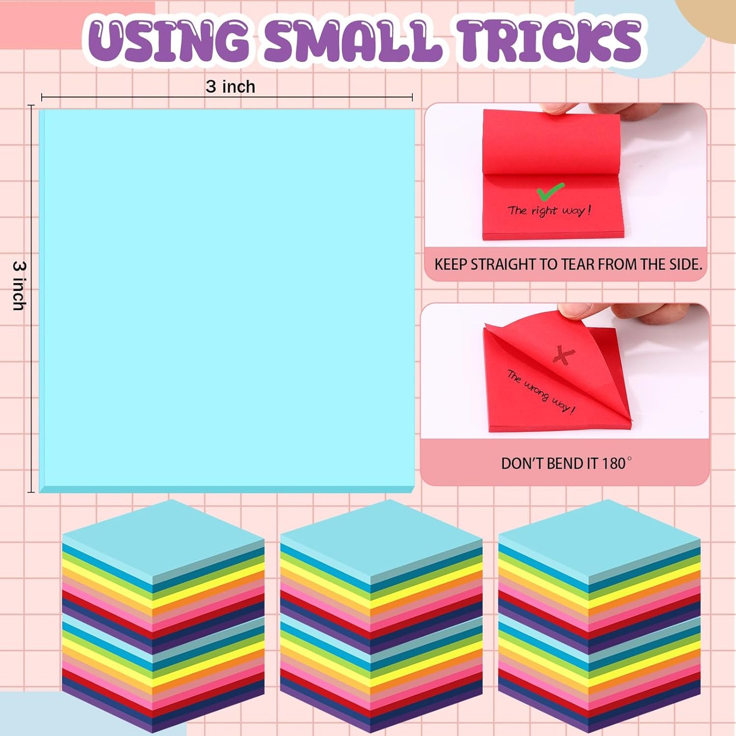 Zubebe 200 Pads Sticky Notes Bulk, Bright Colors Notepads Self Stick Note Square Memo Post Sticky for Office School, 45 Sheets/pad(3 × 3 Inch)