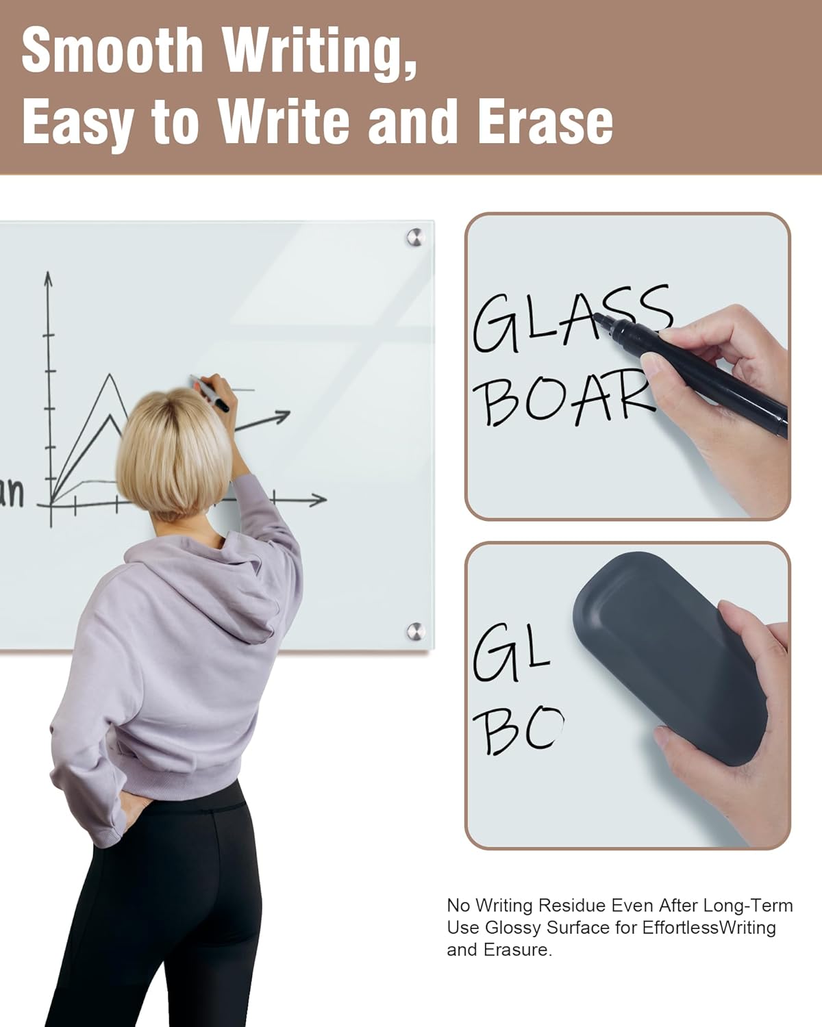 Magnetic Glass Whiteboard，96"x48" Wall Mounted Frameless Dry Erase Board for Office, Home & School White