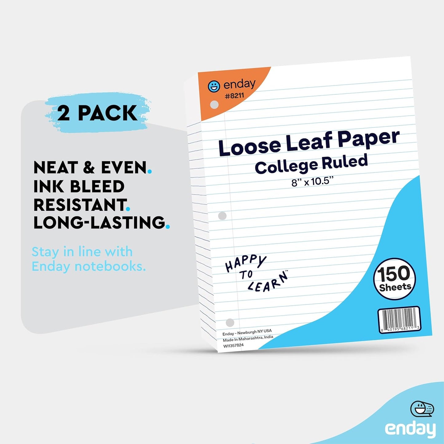 Loose Leaf Paper Bulk, 3600 Sheets, College Ruled, (24 Pack) 150 Sheets Per Pack, 8" x 10.5" White Filler Paper, 3 Hole Punched Binder Paper for 3 Ring Binders, Notebook Paper - By Enday