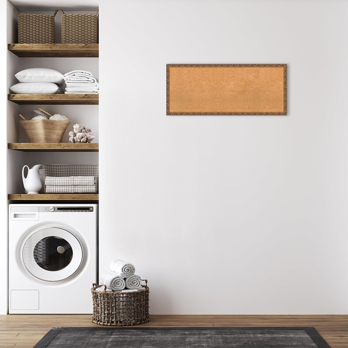 Amanti Art Natural Cork Board for Wall, 18x42 Vision Board with Bronze Frame, Large Corkboard Office Decor for Home Organization, Traditional Corkboard Pinboard to Display Items for Home Organization