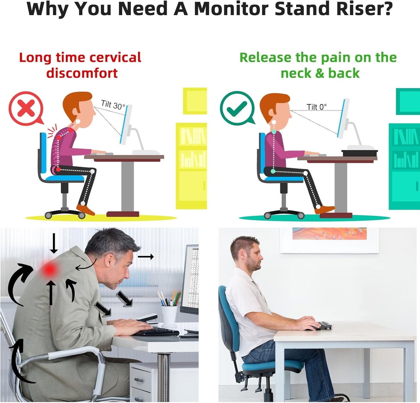 Marbrasse Monitor Stand Riser, 16.5 Inch 2 Tier Computer Printer Shelf Stand for Laptop Computer Screen Storage, Desktop Stand with Phone Holder and Cable Management (White)