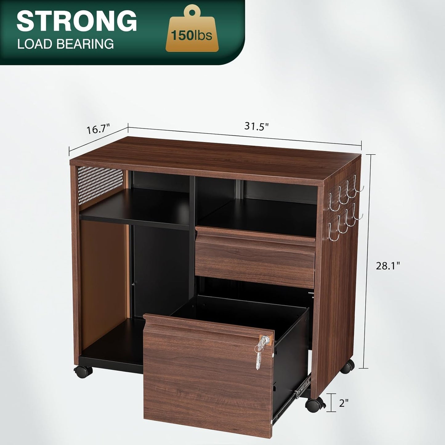 Mobile 2 Drawer File Cabinet,Metal File Cabinet with Lock，Lateral Printer Stand Filling Storage for Home Office-A4/F4/Letter