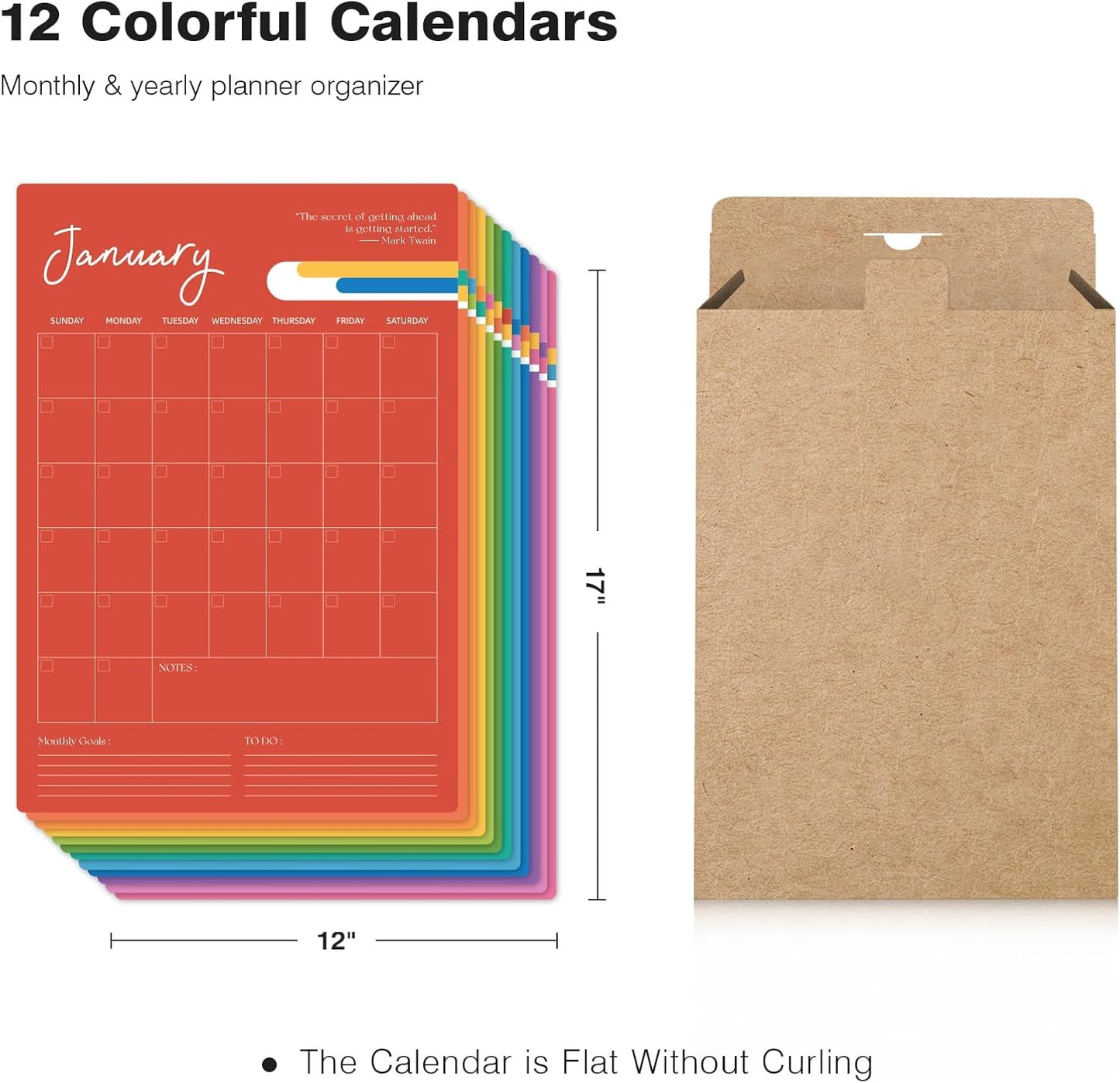 Ospelelf Undated Wall Calendar Dry Erase 12 Month, 12" x 17" Laminated Calendar Monthly Office Calendar 2025, 12 Sheets