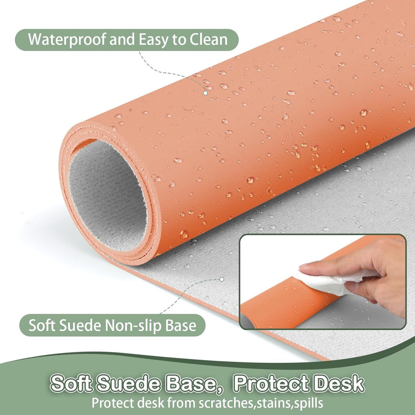 Boutilon Leather Desk Pad Protector,Non-Slip Mouse Pad,Laptop Desk Pad,Office Mouse Mat,Waterproof Leather Desk Blotter,Desk Writing Pad for Office and Home (S-Orange Pink,24"x 14")