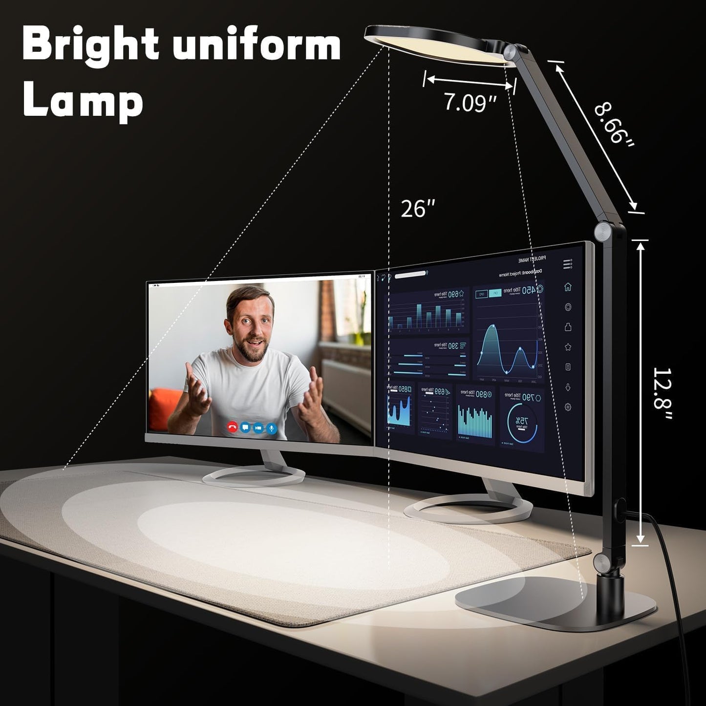 LED Desk Lamp for Home Office, Desk Light for Video Call, 3 Color Temperature 10 Brightness Computer Light, Dimmable Led Desk Light with Memory & Timer Func, Metal Swing Arm Architect Desk Lamp White