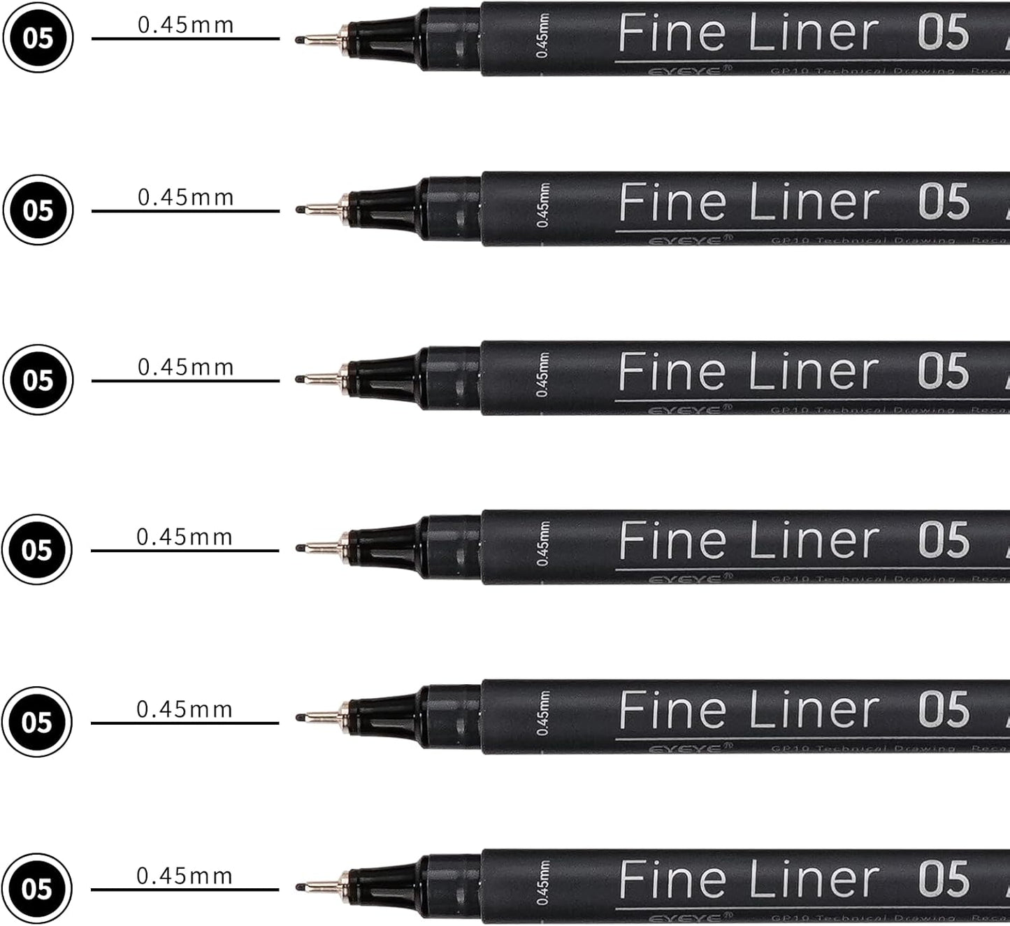 EYEYE Micro Pens, Black Drawing Art Pen,6 Pack 0.45mm Archival Pens Waterproof Ink Set Artist Supplies Archival Inking Markers Sketch Outline Pen, Precision Drawing and Sketching Kit