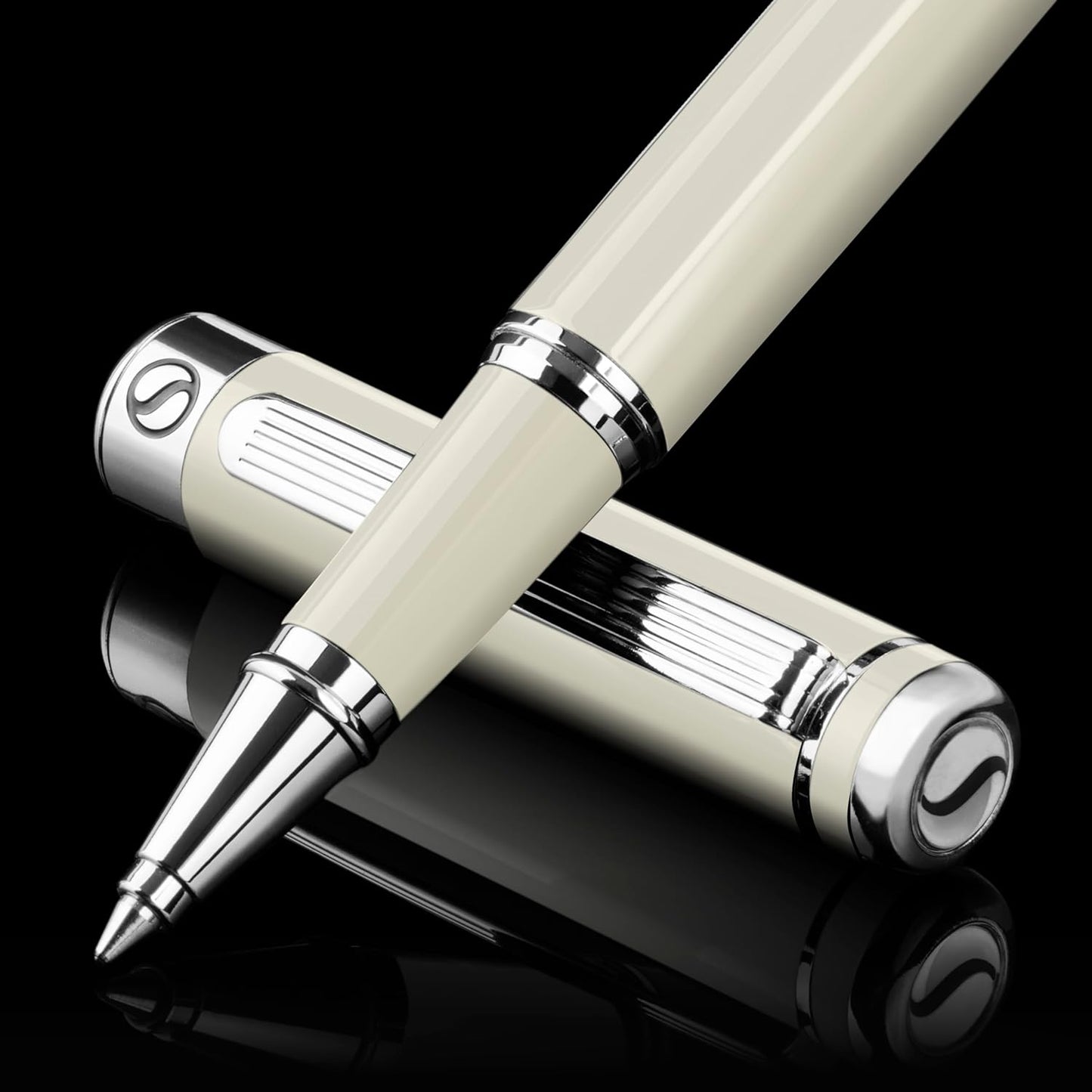 Scriveiner Ivory Rollerball Pen - Stunning Luxury Pen With Chrome Finish, Schmidt Ink Refill, Best Roller Ball Gift Set for Men & Women, Professional, Executive Office, Nice Pens