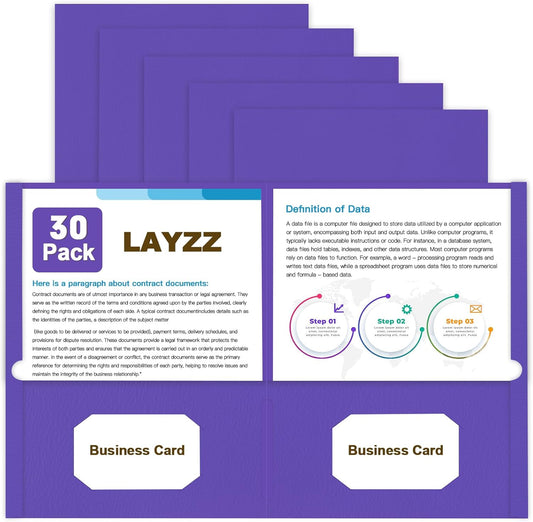 Folders with Pockets, LAYZZ 30 Pack Paper Pocket Folders, 2 Pocket Folders Fits Letter Size Paper, for School Office and Home (Purple)