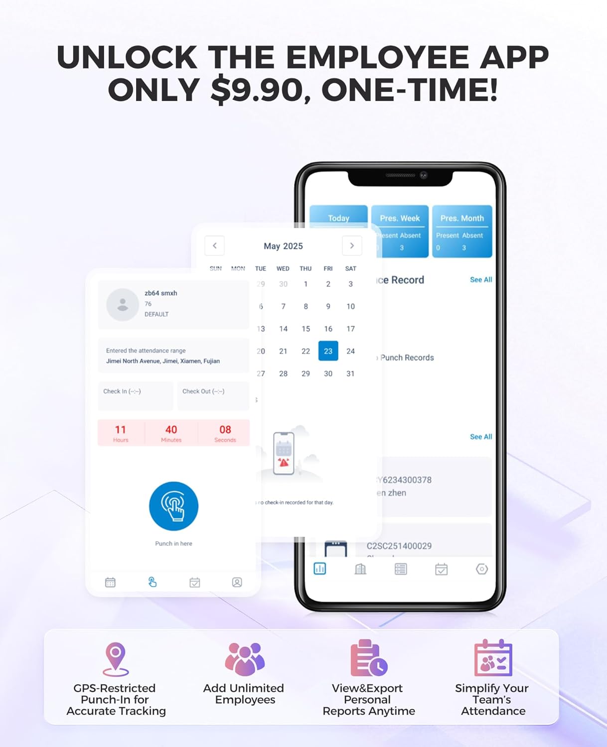 NGTeco Cloud Time Clock for Employees Small Business, Fingerprint+Card Time Clocks With Battery, 2.4G & 5G WiFi Times Clock Punch Machine with Remote Control Software ＆ iOS/Android App (0 Monthly Fee)