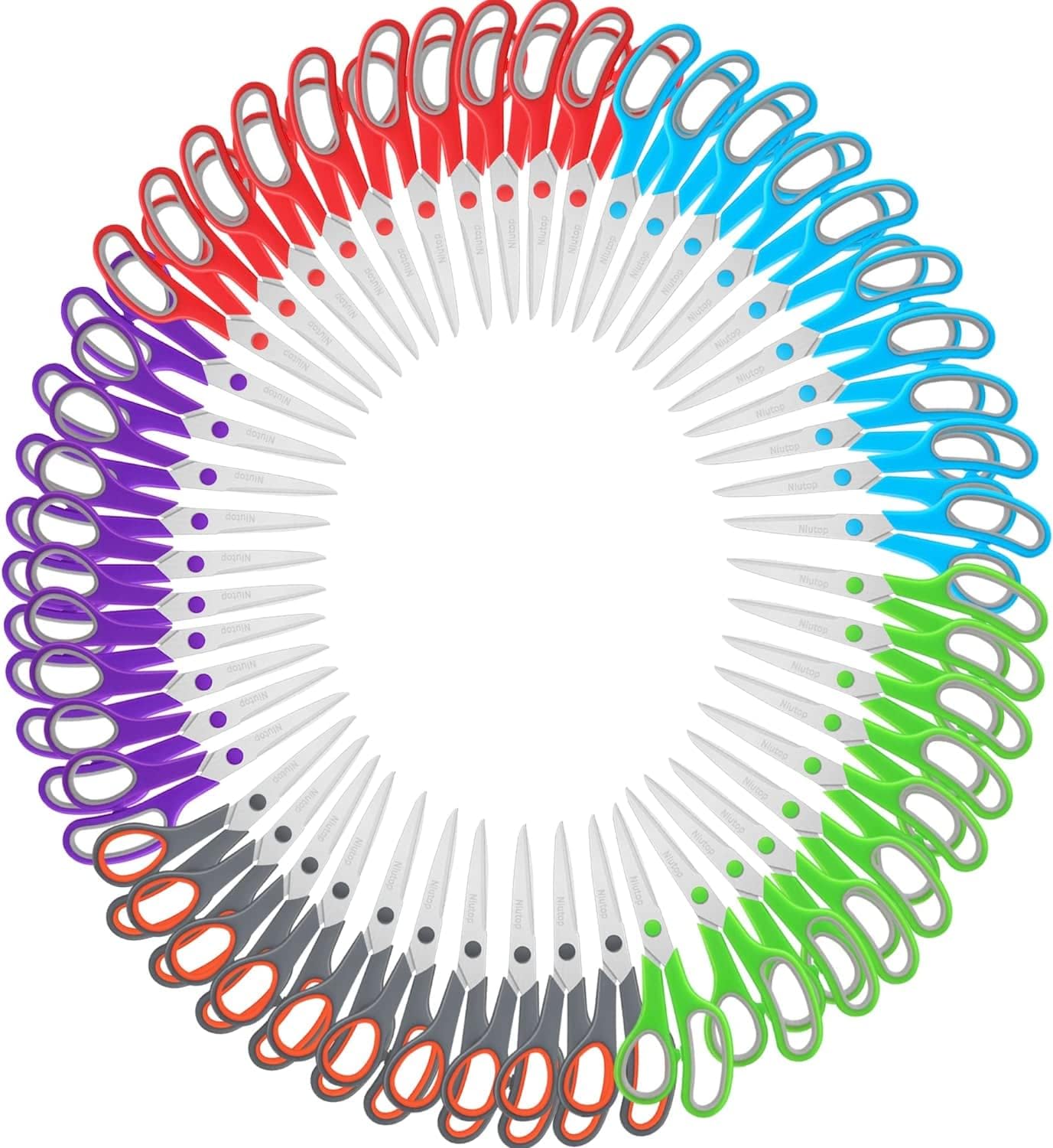 Scissors Bulk Set of 50-Pack, Niutop 8" Multipurpose Sharp Sewing Craft Fabric Scissors for Office Home High/Middle School Student Office Teacher Art Supplies, Soft Comfort-Grip Right/Left Handles