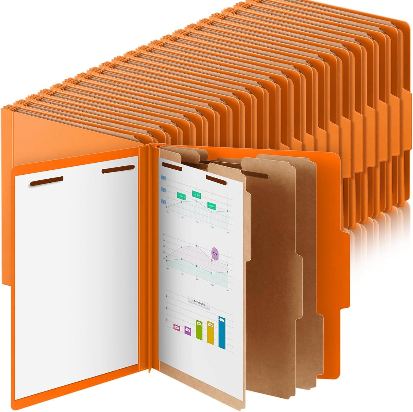 48 Pcs Classification Folders Letter Size, 3 Divider Pressboard File Folder with Fasteners, Expanding File Organizer Bulk for Teachers, Clergy, Office, Church, Christmas Donations (Orange)