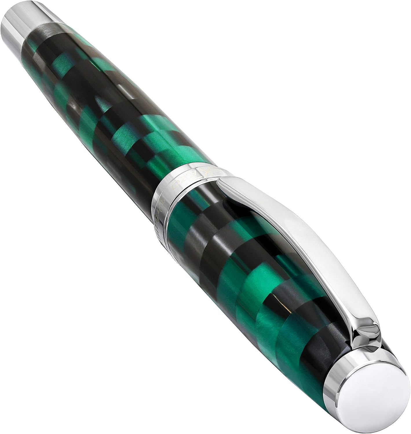Xezo Urbanite II Fountain Pen, Medium Nib. Ocean Teal and Black Color with Chrome Plating. Handcrafted, Limited Edition, Serialized
