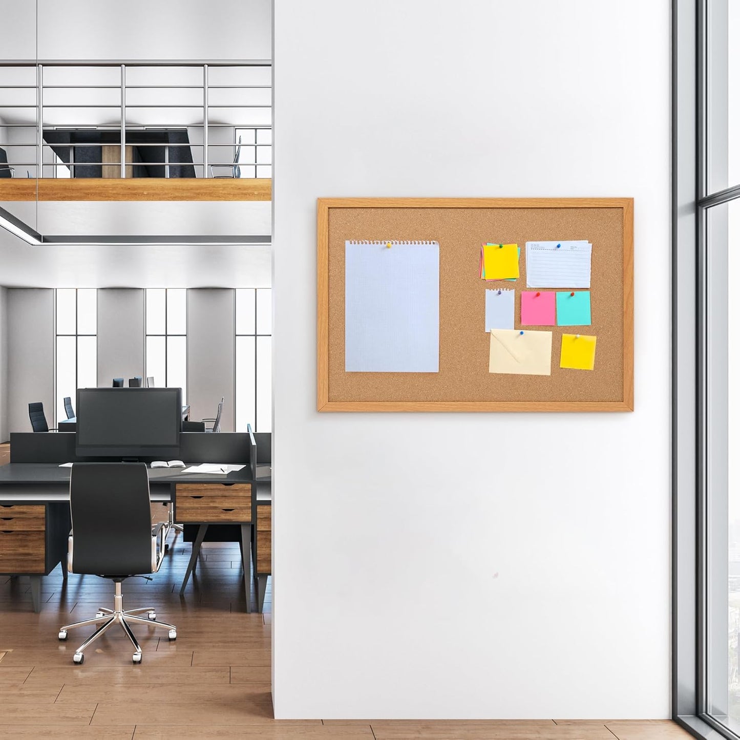 Board2by Cork Board Bulletin Board 20" x 30", Wood Framed Corkboards for Wall Decor, Hanging Office Message Board, Large Wall Mounted Notice Pin Board with 15 Push Pins for School, Home & Office