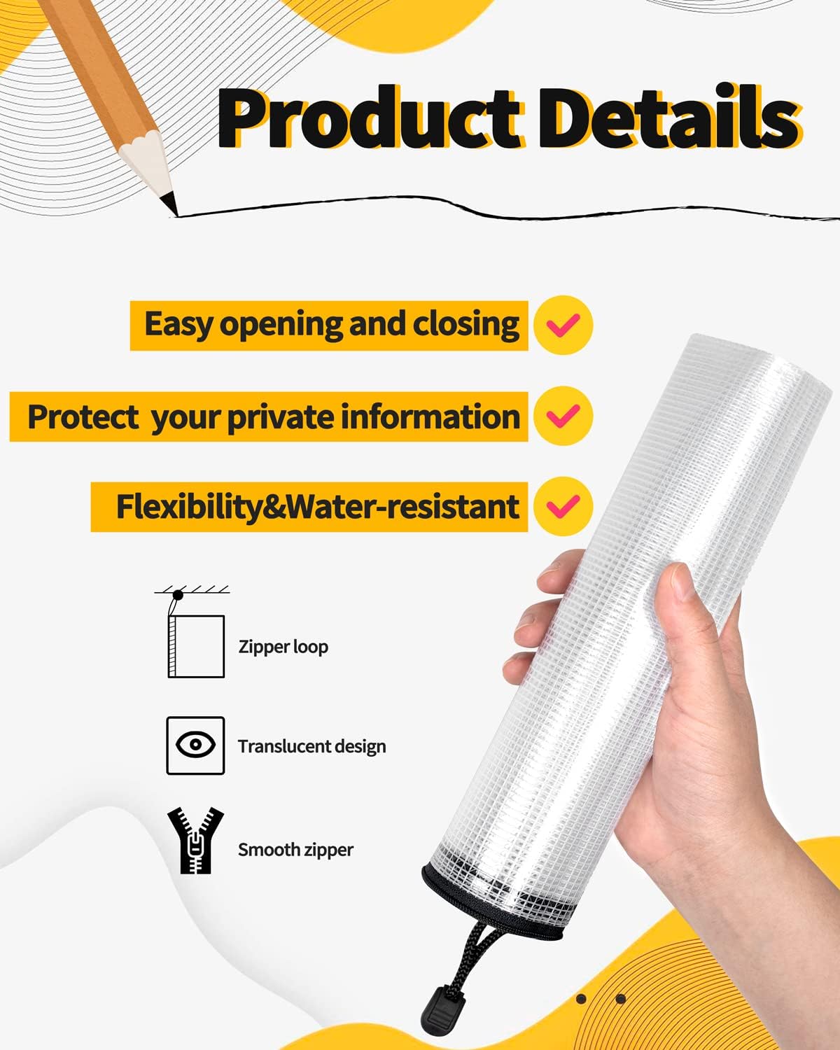 SUNEE Plastic Mesh Zipper Pouch 7x11 in (Black, 18 Packs),Extra Large Water-Resistant Zip Bag for School Office Supplies, Puzzles & Games Organizing Storage